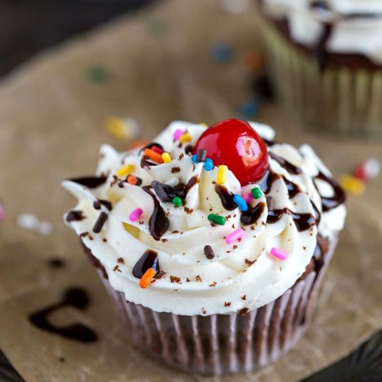 Hot Fudge Sundae Cupcakes