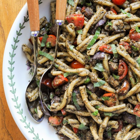 Pesto Pasta With Grilled Eggplant