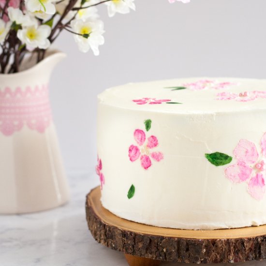 Hand Painted Cherry Blossom Cake