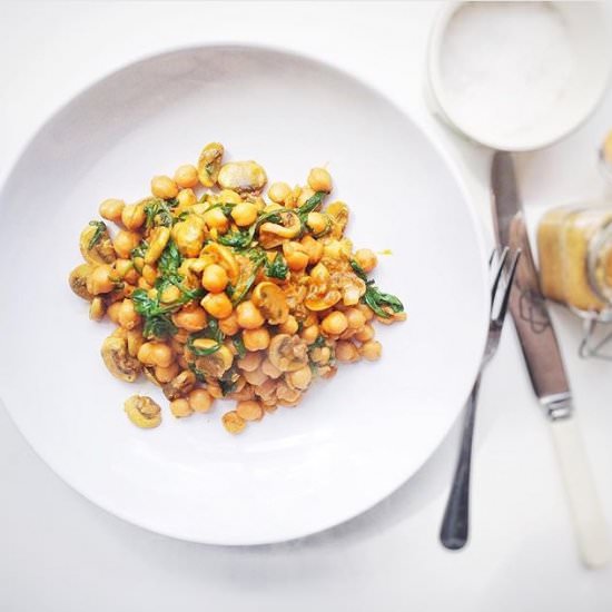 Mushroom, Chickpea & Spinach Fry Up