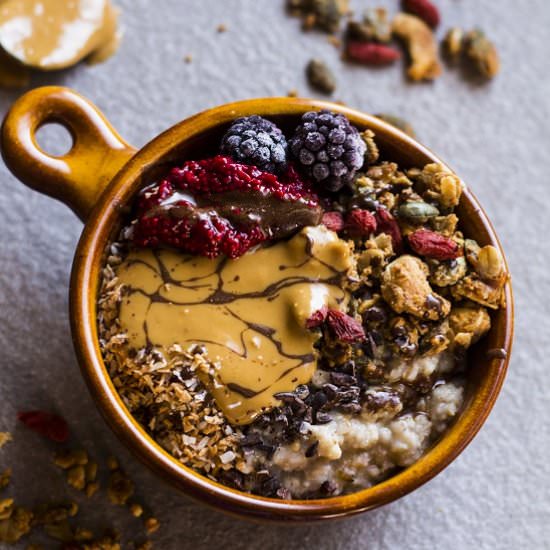 Peanut butter and jam porridge