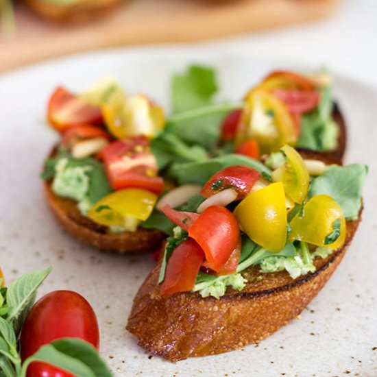 Snap Pea Pesto Bruschetta