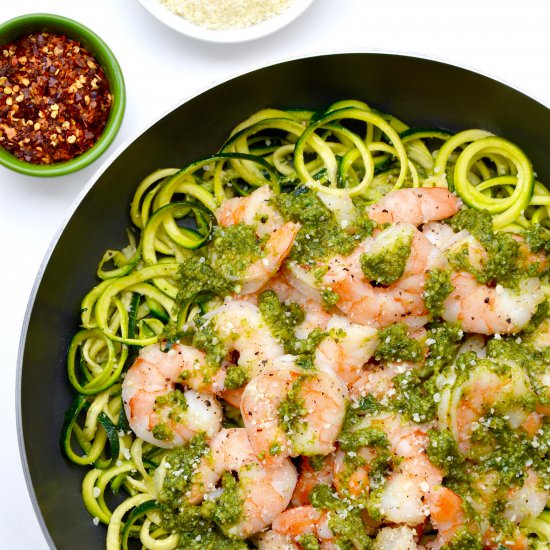 Pesto Zucchini Noodles with Shrimp