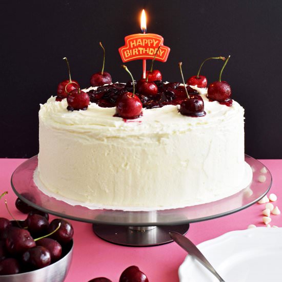 White Chocolate Cake with Cherry