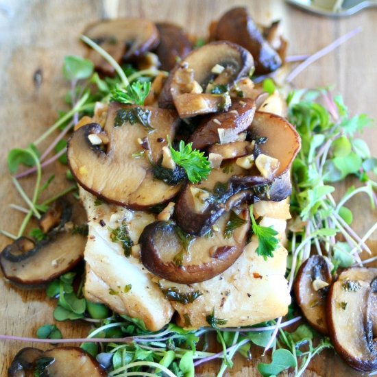 Cod with Beer & Mushroom Sauce