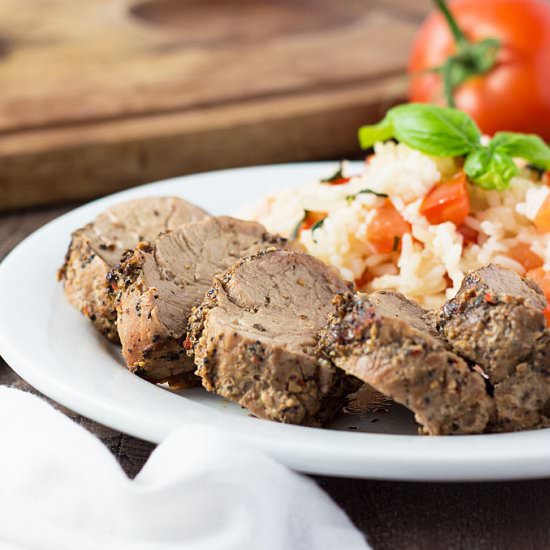 Grilled Pork with Tomato Basil Rice