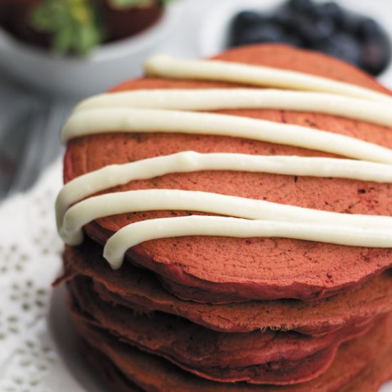 Eggless Red Velvet Pancakes