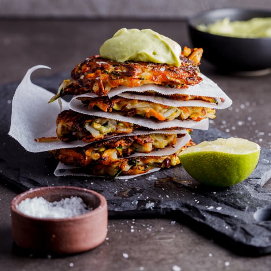 Vegetable rösti with avocado cream