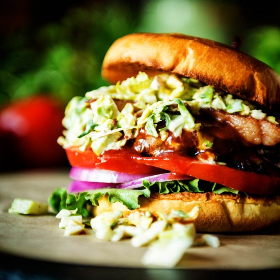 Bison Burger with Brussels Slaw