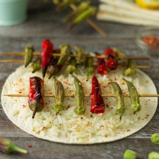 Grilled Okra Chili Skewers