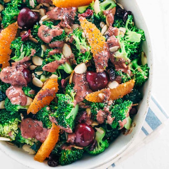 Broccoli Salad with Cherry Chia Dressing