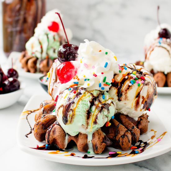 Brownie Batter Waffle Sundaes