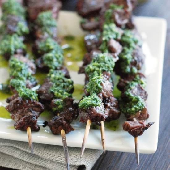 Beef Kebabs with Green Pepper Chimichurri