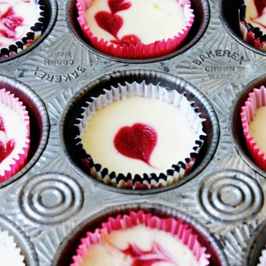 Mini Strawberry Swirl Cheesecakes