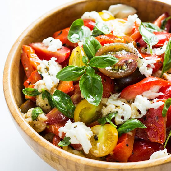 Charred Red Pepper Caprese Salad