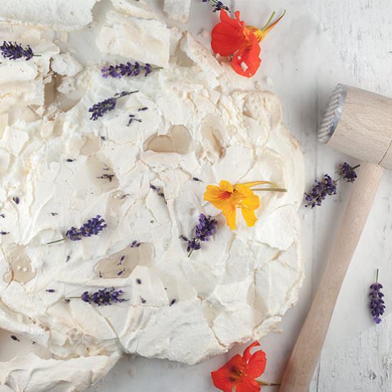 Lemon Pavlova with Lavender Syrup