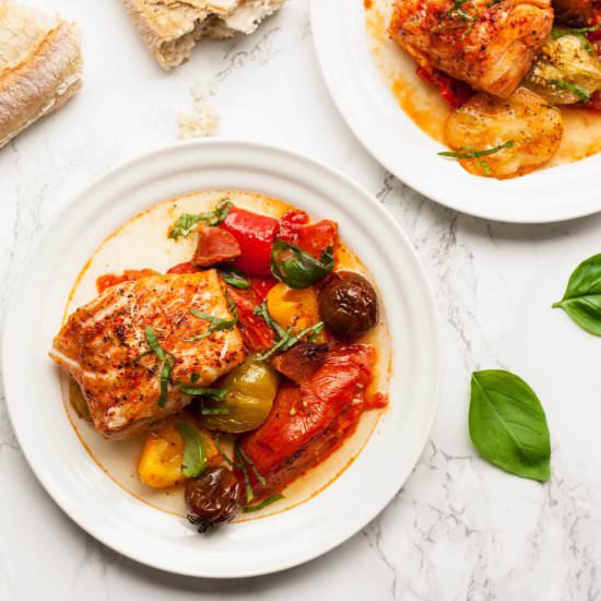 Roasted Heirloom Tomatoes with Cod