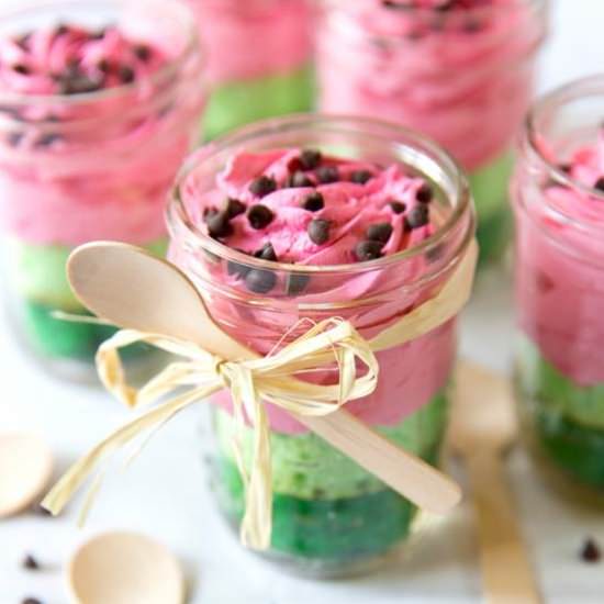 Watermelon Cake in Mason Jars