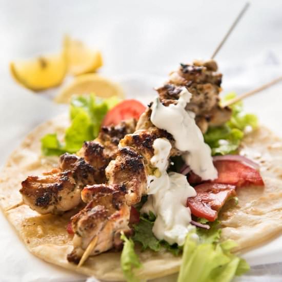 CHICKEN SOUVLAKI WITH TZATZIKI