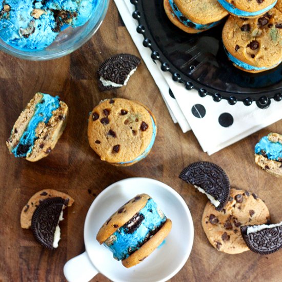 Cookie Monster Ice Cream Sandwiches