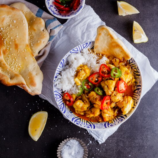 Prawn curry with Naan bread