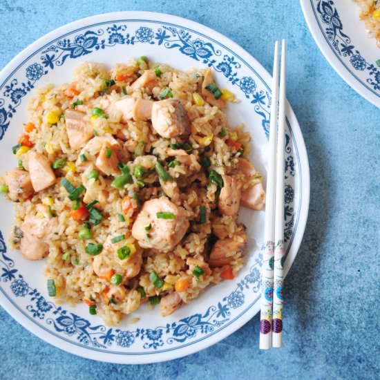 Salmon Fried Rice with Green Onions