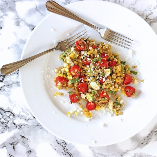 Grilled Corn Tomato & Freekeh Salad