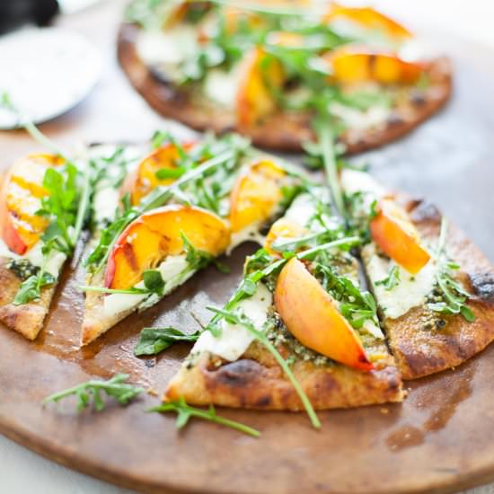 Grilled Hemp Pesto Peach Flatbread