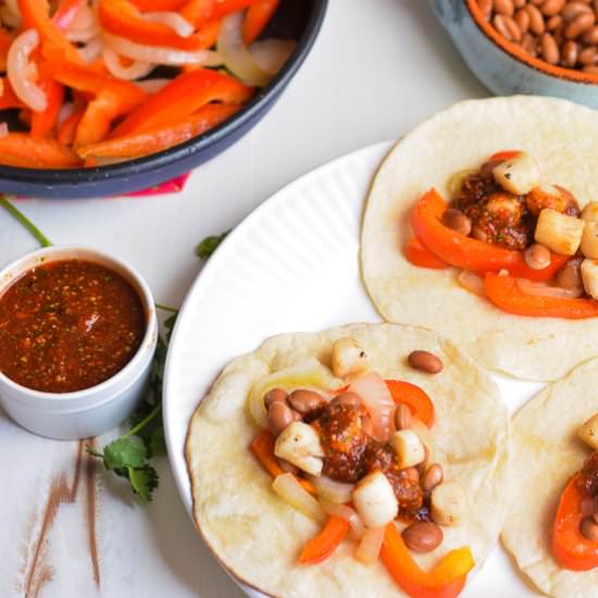 Scallops Fajitas w/ Roasted pepper