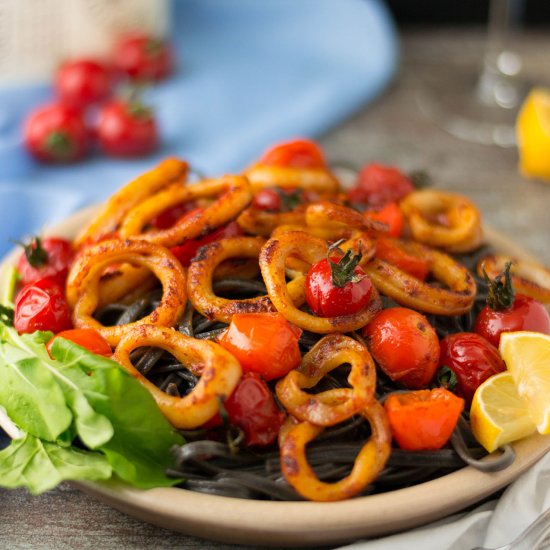 Squid Ink Pasta with Calamari