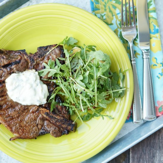 T Bone Steaks with Garlic Herb Aioli