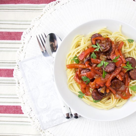 Pasta with Chorizo al Vino Sauce