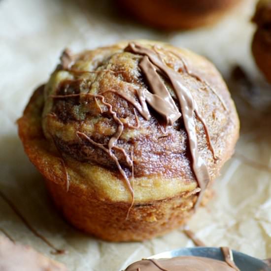 PB Nutella Swirl Banana Muffins