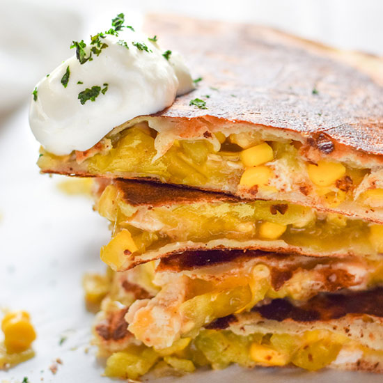 Easy Green Chile & Corn Quesadillas