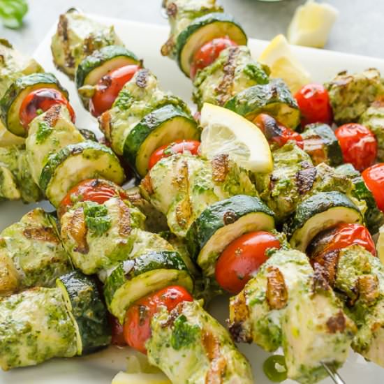 Grilled Lemon Pesto Chicken Kebabs