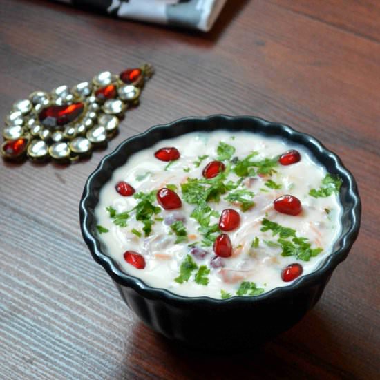 Mixed vegetable pomegranate raita