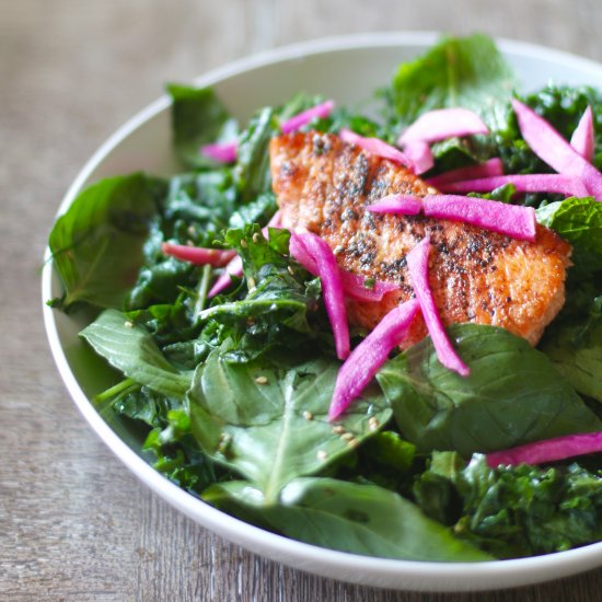 Salmon Kale & Tahini Vinaigrette