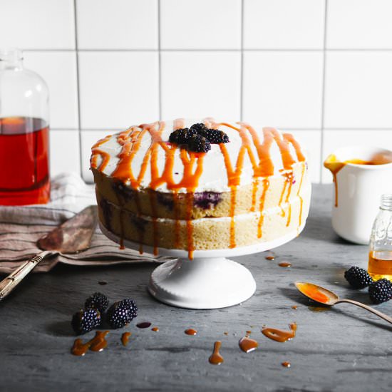 Blackberry and Bourbon Caramel Cake