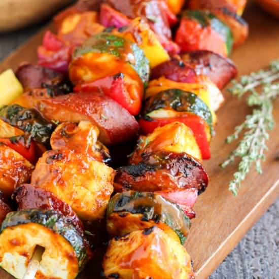 Sausage, Veggie & Pineapple Skewers