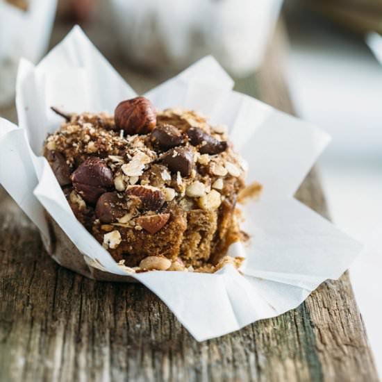 Hazelnut pear & chocolate muffins