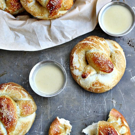 Beer Pretzels + Beer Cheddar Dip