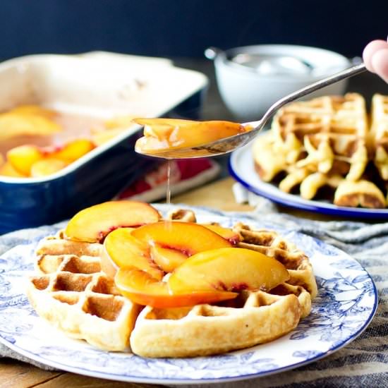 Cornmeal Waffles with Bourbon Peach