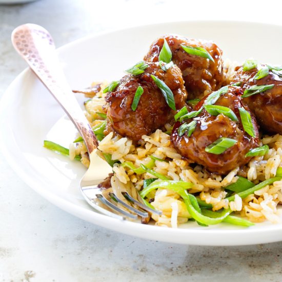 Soy-Ginger Meatballs with Fried Rice