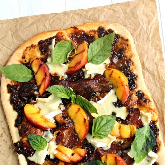 Grilled Peach, Bacon and Brie Pizza