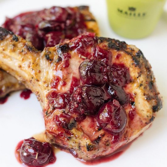 Grilled Pork Chops + Cherry Sauce