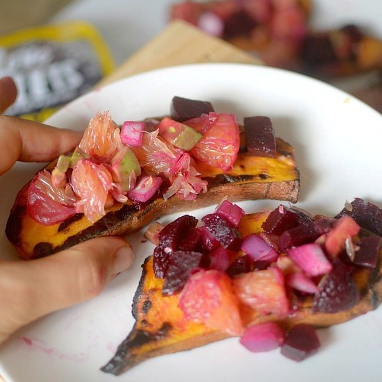 Beet Salsa Grilled Avocado Toast