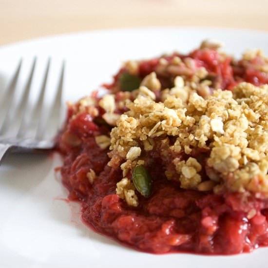 Rhubarb, Raspberry & Ginger Crumble