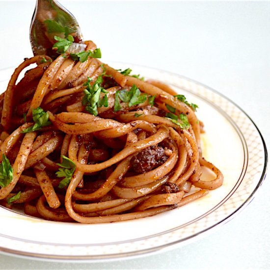 Beefy Red Wine Linguini