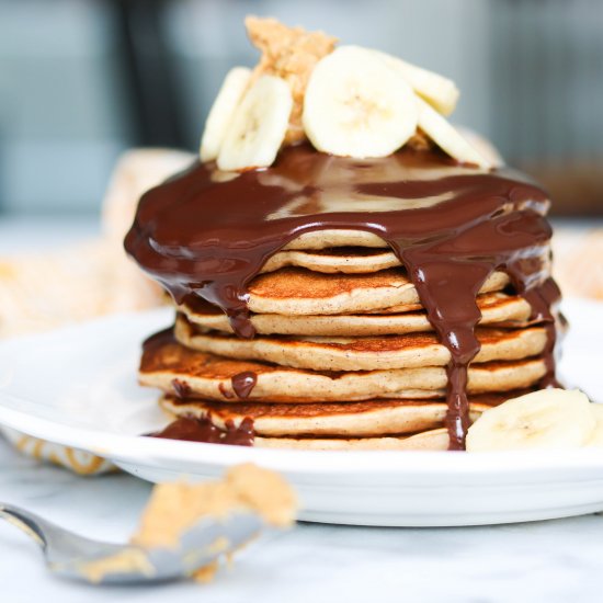 Banana Pancakes with Chocolate Sauce