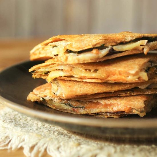 Cheesy Eggplant Apple Quesadillas